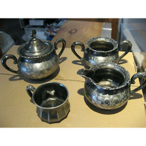 Antique Vintage Tea Set Quadruple Silver Plate Creamer Sugar Teapot + Extra - $149.00