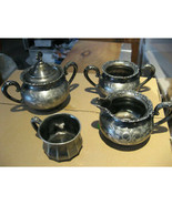 Antique Vintage Tea Set Quadruple Silver Plate Creamer Sugar Teapot + Extra - £117.16 GBP