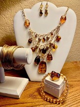 Not for the Shy Flower  - OOAK "Reinvented" Amber Crystal/Bead Drape Jewelry Set - $22.00+