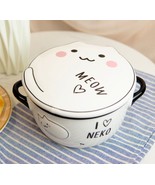 Ebros Pack Of 2 White Maneki Neko Lucky Cat Porcelain Kids Food Bowls W/... - $41.01 CAD
