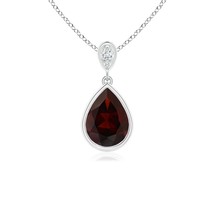 ANGARA Garnet Teardrop Pendant Necklace with Diamond in Silver (Size-8x6mm) - $170.10+