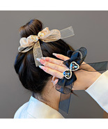 Crystal Large Heart Butterfly Bow Hair Tie Scrunchie - £3.54 GBP