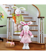 SET OF 2 Bunny Rabbits Couple Boy &amp; Girl EASTER BASKET BUNNIES Spring Decor - $32.69 CAD