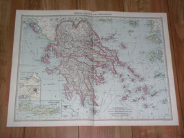 1908 Antique Map Of Greece / Aeg EAN Sea Islands / Turkey - £19.12 GBP