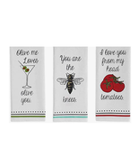 NEW Humorous Kitchen Dish Towels 18x28&quot; Set of 3 bees knees olive &amp; toma... - $11.50