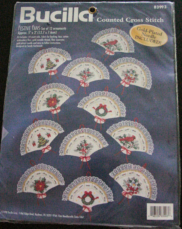 Bucilla Cross Stitch Kit - Festive Fans makes 12 Christmas Ornaments - £10.29 GBP