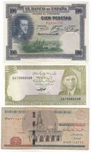 Spain, Pakistan, Egypt, Lot of 3, All Different World Banknotes - $10.88