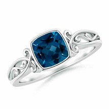 ANGARA Vintage Style Cushion London Blue Topaz Solitaire Ring in 14K Gold - £422.46 GBP