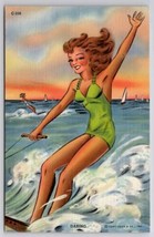 Curt Teich Streamline Sports Daring Bathing Beauty Water Skiing Postcard F34 - £15.40 GBP