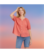 Universal Thread Short Puff Sleeves Button Front Blouse Top Rust Size XS... - £7.87 GBP