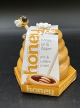 Mini Honey Pot Ceramic Jar &amp; Wood Dipper Joie MSC Beehive with Bee 2002 ... - £13.31 GBP