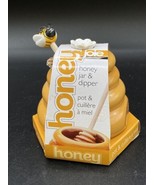 Mini Honey Pot Ceramic Jar &amp; Wood Dipper Joie MSC Beehive with Bee 2002 ... - €14,37 EUR