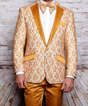 Men Insomnia Manzini Blazer Stage Performer Singer Prom MZN139 Gold Lace... - £119.89 GBP