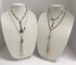 4 Y Drop Bead Chain &amp; Tassel Boho Vintage Necklaces - $213.82 MXN