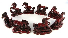 Set of 8 Chinese Horse Cinnabar Red Color Cast Resin Figurine Lot Decoration 4&quot; - £28.08 GBP