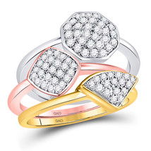 10kt Tri-Tone Gold Womens Round Diamond Stackable Ring 3-Piece Set 3/4 Cttw - £807.68 GBP