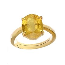Gold Plated Yellow Sapphire Ring Adjustable Pukhraj Stone Ring Certified... - £28.87 GBP