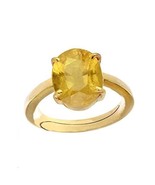 Gold Plated Yellow Sapphire Ring Adjustable Pukhraj Stone Ring Certified... - $674.78 MXN