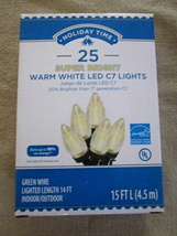 NIB Super Bright Warm White C7 Lights by Holiday Time 25 Count - £9.36 GBP