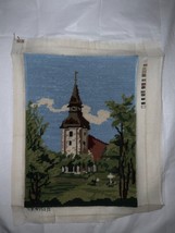 VINTAGE COMPLETED UNFRAMED NEEDLEPOINT Forested Church Scene 11” X 15” - $29.69