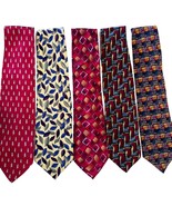 J Garcia 100% Silk Mens Necktie Geometric Red Blue Tie 58 X 4&quot; Lot of 5 - £38.65 GBP