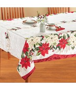 Elegant Festive Poinsettia Holiday Tablecloth Rectangle - $86.15 CAD