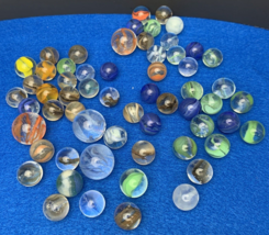 Old Vintage Marbles Variety LOT of 57 Glass White Green Blue Orange Clear - £29.75 GBP