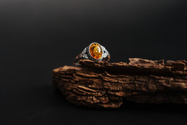 Beautiful amber sterling silver ring. Natural cognac Baltic amber. Adjustable.  - £36.74 GBP