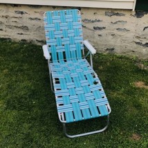 Vintage Sunbeam Webbed Aluminum Folding Chaise Lounge Beach Chair Multi Color - $84.10