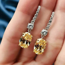 4Ct Oval Simulated Yellow Citrine Drop &amp; Dangle Earrings 14K White Gold Plated - £51.75 GBP