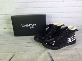bebe Girls Patent Leather Lace Up Sneakers Faux Fur Lined Girls Shoes Size 4 - £16.34 GBP