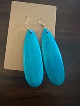 Simple Oblong Wooden Jewelry Trendy  Earrings Turquoise - $128.93 MXN