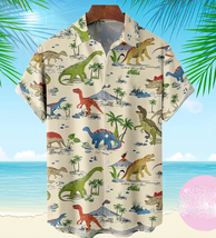 Dinosaur Print HAWAIIAN Shirt, Summer Beach Shirt, Short Sleeve - £8.23 GBP+