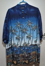 Vintage Pierre Cardin Hawaiian Shirt Button Up Blue Palm Trees Mens Size 2XL - £23.98 GBP