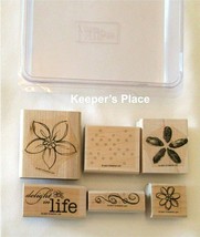 Set Of 6 Stampin Up Delight In Life Wood Mounted Stamps 2007 + Case - £7.19 GBP