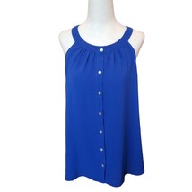 Rose + Olive Halter Shirt Sleeveless Top Blouse Size M Womens Flowy Blue Buttons - £15.93 GBP