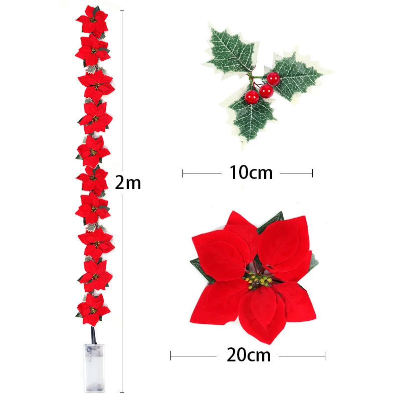 2m 10LED Christmas Poinsettia Flowers Decorations Gar String Lights Xmas Tree Or - £67.47 GBP