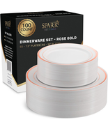 Sparksettings Rose Gold Plastic Plates for Party, 100 Pack Plastic Plate... - £33.79 GBP