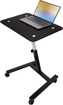 Tempered Glass (24&quot;), Solid-Top, Height-Adjustable Mobile Laptop Computer Desk - £77.38 GBP