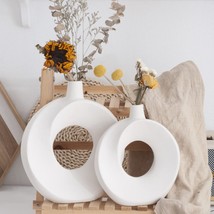 White Vases For Decor, Modern Circle Ceramic Vase Set 2 Minimalist Nordic Boho - £35.38 GBP