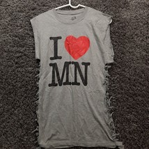 I Love Minnesota MN Shirt Women Medium Gray Tie Knot Sides Cute Sleevless Crew - £2.86 GBP