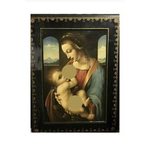 Antique Russian Art Palekh  Madonna Litta Icon Lacquer Wood Inspired By Da Vinci - £773.56 GBP