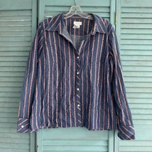 Liz Claiborne Woman&#39;s Button UP Shirt Blouse Sz L ~ Blue &amp; Pink ~ Long Sleeve - £17.93 GBP