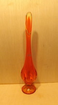 Vintage Handmade Viking Glass 6 Petal Swung Vase 12 1/2” Persimmon Orange  - £50.76 GBP