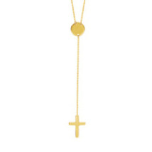 14K Solid Gold Dangle Disk/ Cross Lariat Necklace Adjustable Religious 16&quot;-18&quot; - £270.04 GBP