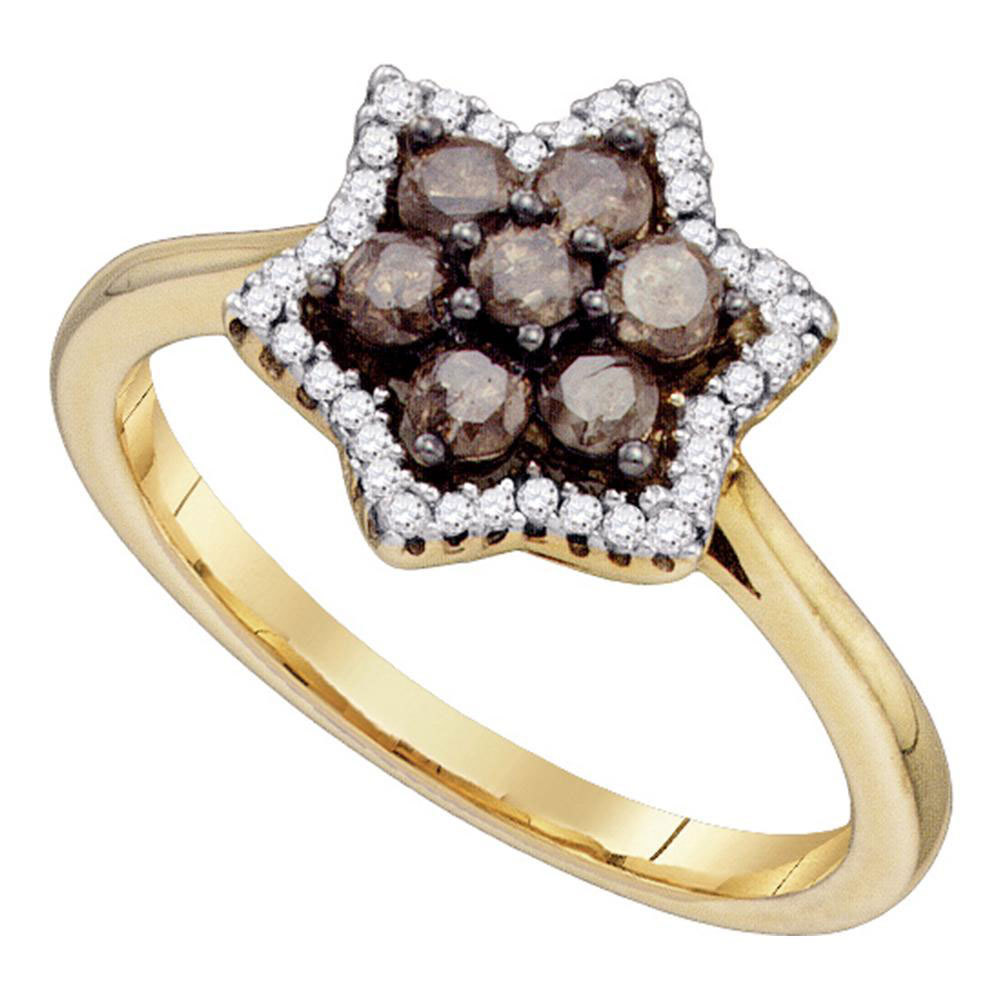 10k Yellow Gold Round Brown Color Enhanced Diamond Cluster Fashion Ring 1/2