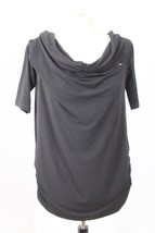 Planet Lauren G 1 S Black Short Sleeve Keyhole Drape Neck Stretch Shirred Top - $43.70