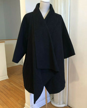 Theory Black Waterfall Open Front Jacket Wool Blend Sz Small EUC - £54.18 GBP