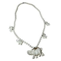 Vintage Celluloid Elephant Charm &amp; Carved Rose Bead Necklace 24&quot; - $405.98 MXN