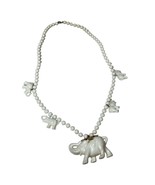 Vintage Celluloid Elephant Charm &amp; Carved Rose Bead Necklace 24&quot; - $405.98 MXN